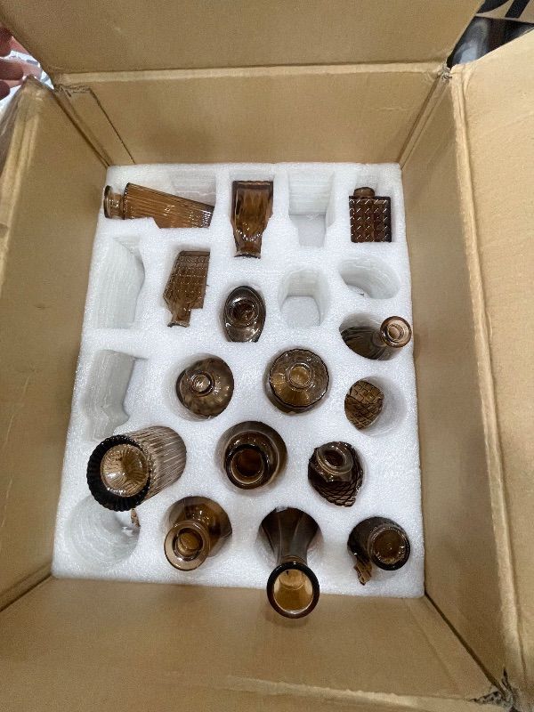 Photo 1 of 36pcs  Vases Set Small Vintage Glass Bottles Clear Bud Vases in Bulk Multiple Shape Cute Glass Vases for Rustic Wedding Centerpieces Table Decorations and Home Decor