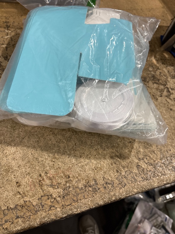 Photo 1 of 100 Pack Mini Small Blue Paper Gift Boxes with Lids and White Ribbons 3.5x3.5x2.75 Inches for Party Favors Treats, Tiny Baby Blue Gift Boxes for Wedding Bridal Shower Baby Shower Brithday Supplies
