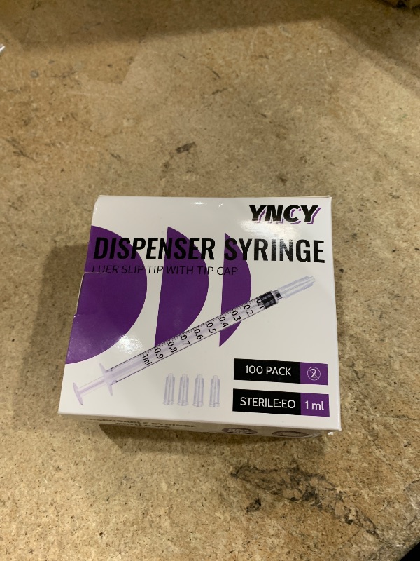 Photo 1 of 1ml Sryinge with Cap, Luer Slip Tip, Whole Pack Bulk Sterile Sealed, No Needle (100 pcs, 1ML)