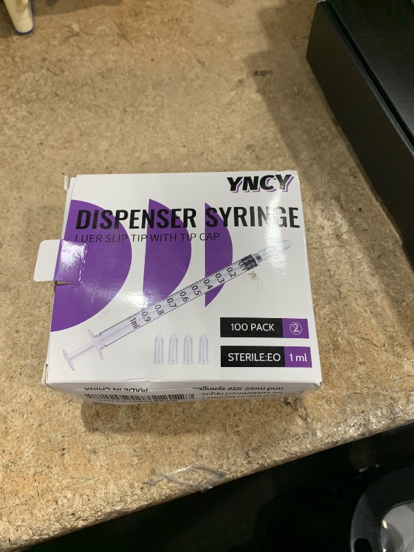 Photo 1 of 1ml Sryinge with Cap, Luer Slip Tip, Whole Pack Bulk Sterile Sealed, No Needle (100 pcs, 1ML)