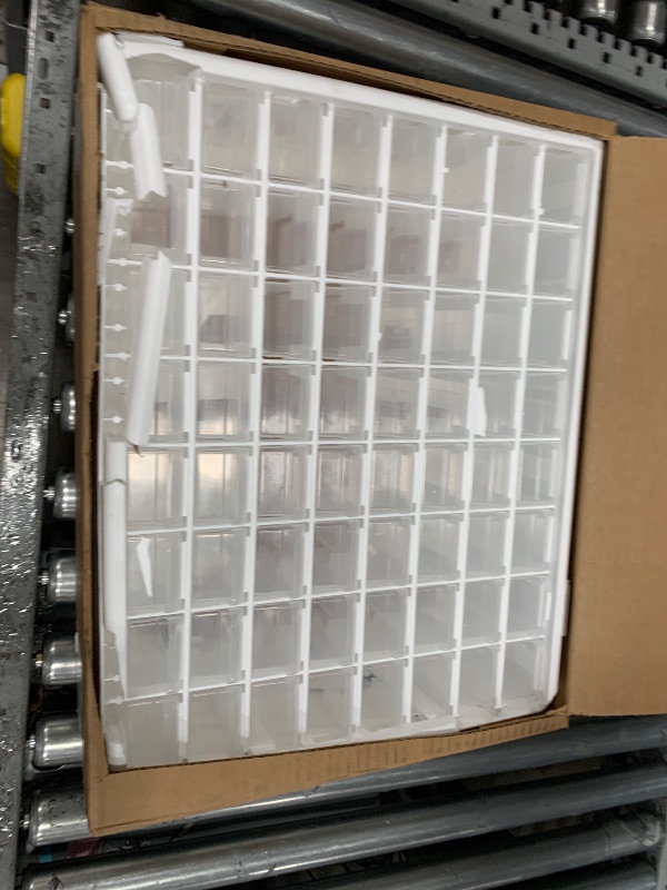 Photo 1 of Akro-Mils 64-Drawer Plastic Drawer Storage Cabinet for Garage Organization, Bead Organizer, Building Bricks Storage, Teacher Toolbox, Makeup Organizer, 20-Inch W x 6-Inch D x 16-Inch H, 10164 White