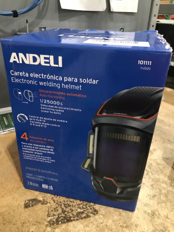 Photo 1 of ANDELI Welding Helmet with 4 LED Light, Panoramic Large Viewing Screen 3.94"X3.74" True Color Auto Darkening Welding Helmet, 4 Arc Sensor Wide Shade 4/5-9/9-13 Welder Mask Type-C Charging