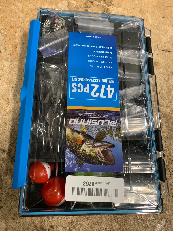 Photo 1 of 472PCS Fishing Accessories Kit, Waterproof Tackle Box with Tackle Included, Fishing Gifts for Men Included Hooks, Weights, Pliers,Fishing Gear and Equipment for Bass Trout