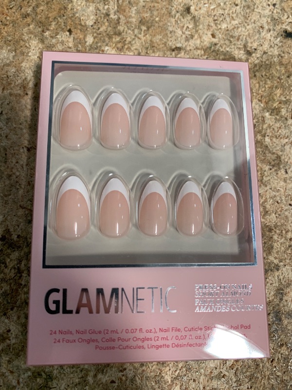 Photo 1 of Glamnetic Press On Nails - Ma | French Tip , UV Finish Short Pointed Almond Shape, Reusable Semi-Transparent Nails in 12 Sizes - 24 Nail Kit with Glue