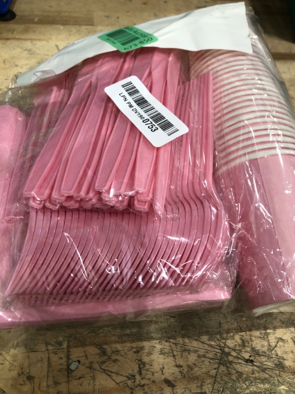 Photo 1 of 210 PCS Pink Party Supplies Set, Disposable Dinnerware Set Serves 30, Pink Plastic Forks Knives Spoon for Wedding Bridal Shower Baby Shower Graduation Birthday Party