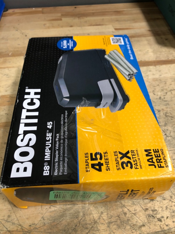 Photo 1 of Bostitch Office Impulse Heavy Duty Electric Stapler Value Pack, 45 Sheet Capacity, Includes 5,000 Staples & Staple Remover, No-Jam, Faster Stapling, Black