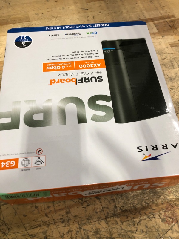 Photo 1 of ARRIS (G34) - Cable Modem Router Combo - Fast DOCSIS 3.1 Gigabit WiFi 6 (AX3000), Approved for Comcast Xfinity, Cox, Spectrum & More, 1 Gbps Max Internet Speeds
