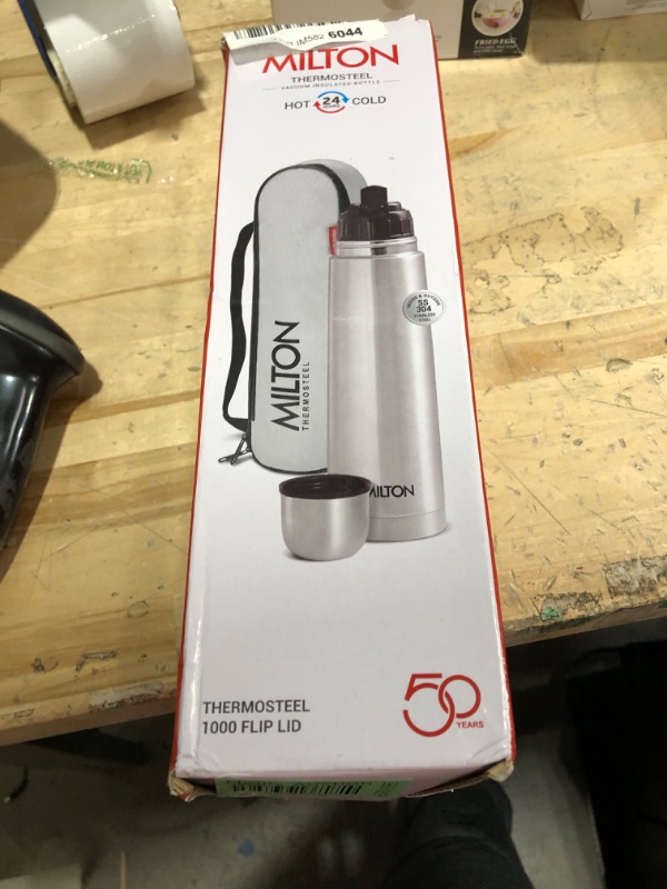 Photo 1 of Milton Thermosteel Flip Lid 1000, Double Walled Vacuum Insulated Thermos 1000 ml | 34 oz | 1 Ltr | 24 Hours Hot and Cold Water Bottle with Cover, Stainless Steel, BPA Free,Leak Proof | Silver