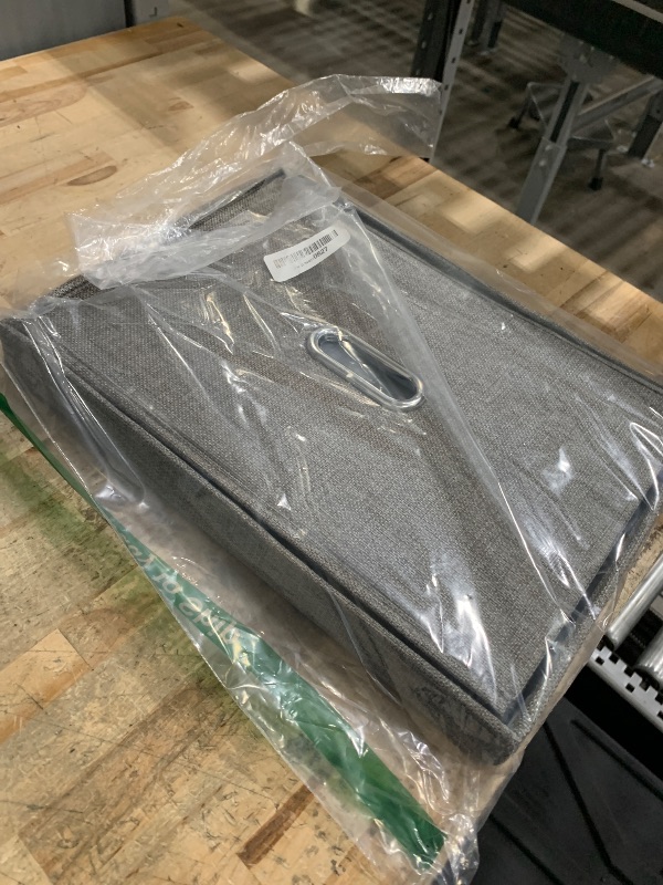 Photo 1 of Valease Linen Fabric Collapsible Storage Bins with Removable Lids and Handles, Washable Storage Box Containers Baskets Cube with Cover for Bedroom,Closet,Office,Living Room,Nursery (Grey, Medium)