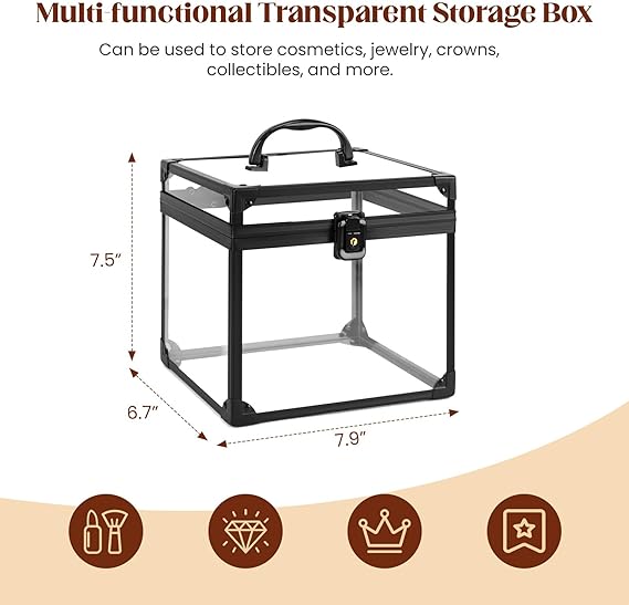 Photo 1 of (DENT IN THE BACK) (FAIR) Donghome Crown Box, Clear Makeup Case,Cosmetic Organizer, Large Capacity Transparent Acrylic Artists Display Case for Vanity,Bathroom Counter or Dresser,Silver