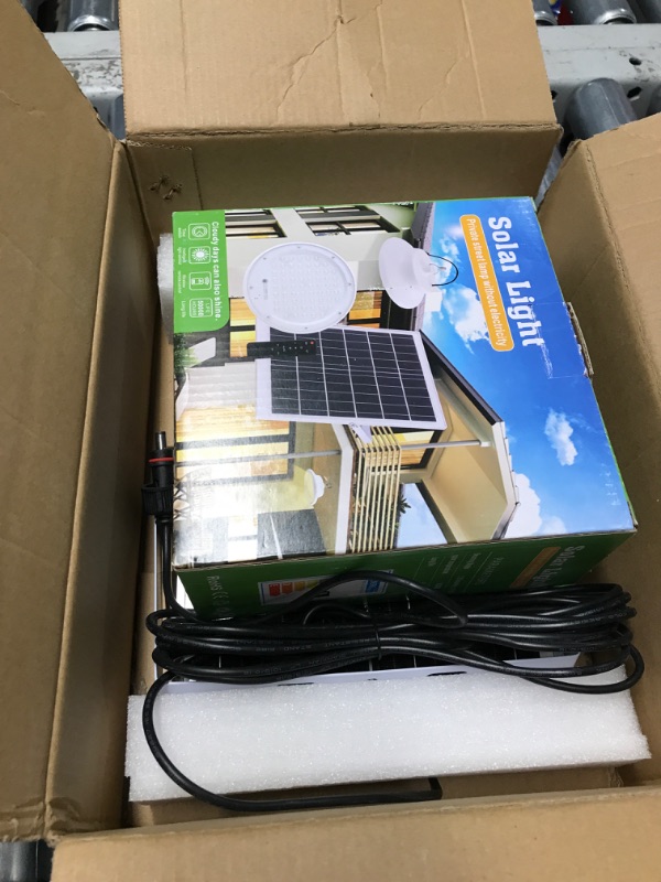 Photo 1 of (non functional) HULPPRE Solar Shed Light-Daytime or Night,96Leds Brighter White Solar Light Indoor&Outdoor with 2 Remotes,IP65 Barn/Chicken Coop/Workshop/Ceiling/Pendant Lamp for Patio,Garden,Yard,Gazebo