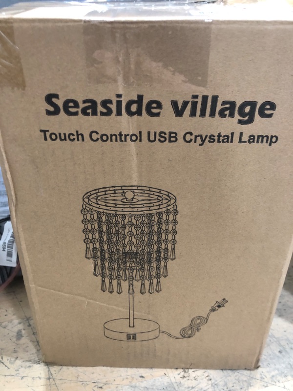 View 2 of Touch Control Crystal Table Lamp with USB C+A Charging Ports, 3-Way Dimmable Bedside Touch Lamp Decorative Nightstand Lamp with Elegant Lamp Shade for Living Room Bedroom, B11 LED Bulb Included