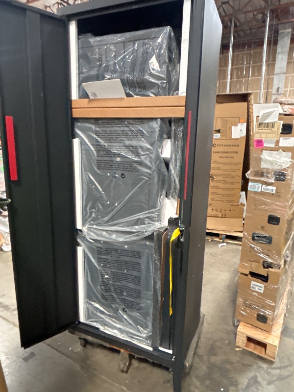 Photo 1 of 6 Piece Garage Cabinets Storage System: Includes Steel Cabinets, Drawers, Rolling Chest and Pegboard, Garage Workbench with Storage - Perfect for Organizing Garage and Tools, Black