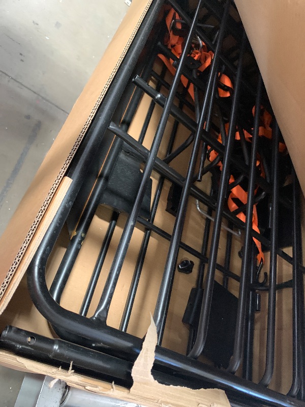 Photo 1 of (used)(missing pieces) MeeFar Roof Rack Carrier Basket Universal Rooftop 65" X 39" X 6" Large Size Roof Rack + Waterproof Bag 20 Cubic Feet (51" 40" 17"), and Cargo Net with Attachment Hooks, Ratchet Straps