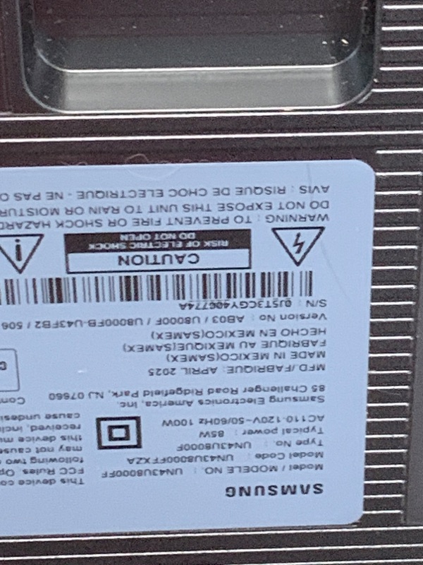 Photo 1 of SAMSUNG 43-Inch Class Crystal UHD U8000F 4K Smart TV (2025 Model) Endless Free Content, Crystal Processor 4K, MetalStream Design, Knox Security, Alexa Built-in