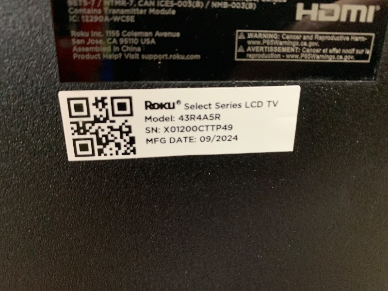 Photo 1 of **************SCREEN CRACKED, NON-FUNCTIONAL, FINAL SALE**********************

Roku Smart TV – 43-Inch Select Series 4K HDR RokuTV with Roku Enhanced Voice Remote, Brilliant 4K Picture, Automatic Brightness, & Seamless Streaming – Live Local News, Sports