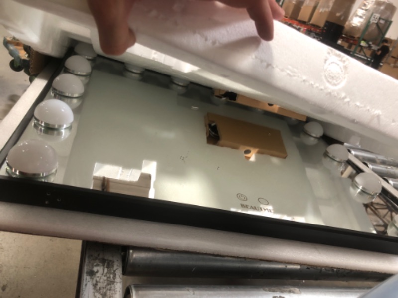 Photo 1 of **PARTS ONLY?MISSING BASE** NON FUNCTIONAL**
BEAUTME Vanity Mirror with Lights, Lighted Makeup Mirror with 14 Dimmer Bulbs, 2 Color Lighting Mode, Touch Control, Tabletop or Wall Mounted for Bedroom,Dressing Room,Balck 23.6" X 20"