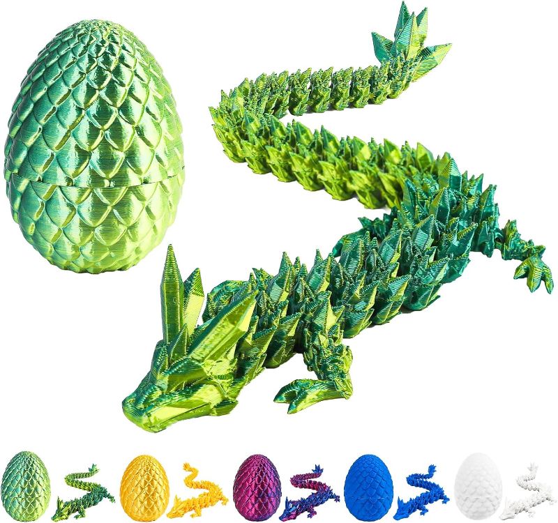 Photo 1 of 3D Printed Dragon Egg with Dragon Inside,12 Inch 3D Printed Dragon Egg Fidget Toy?Home Office Decor Executive Desk Toys for Autism/ADHD (Laser Yellow Green)