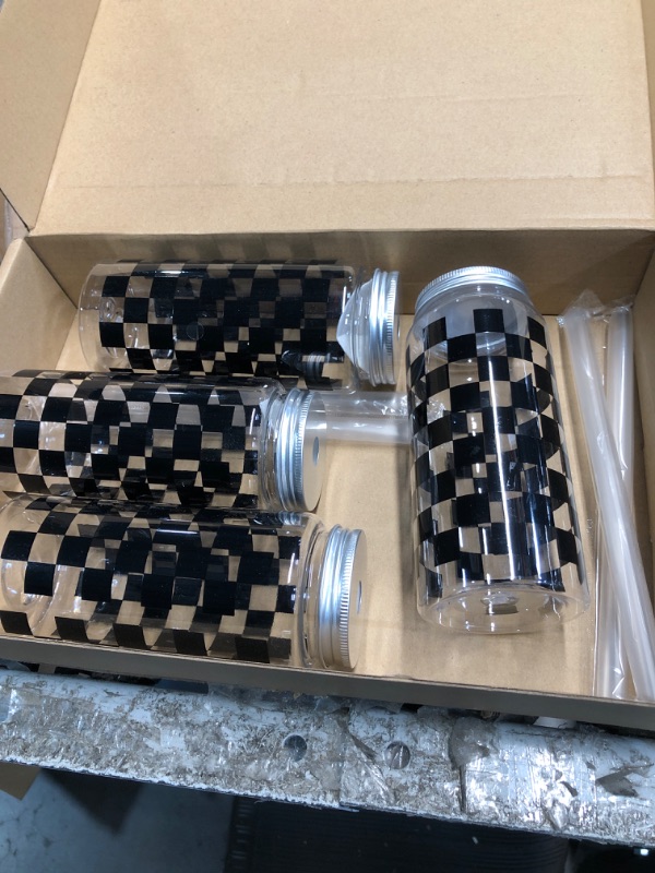 Photo 1 of **ONLY 4 NOT 6**
Patelai 6 Pack Race Car Cups 13.5 oz Plastic Tumbler with Lid and Straw Checkered Flag Party Supplies Clear Black Plaid Reusable Cups for Race Car Birthday Sports Themed Party Supplies
