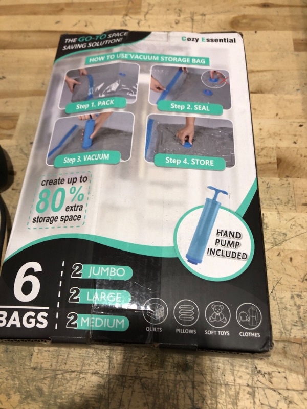 Photo 1 of 6 Pack Vacuum Storage Bags, Space Saver Bags (2 Jumbo/2 Large/2 Medium) Compression Storage Bags for Comforters and Blankets, Vacuum Sealer Bags for Clothes Storage, Hand Pump Included