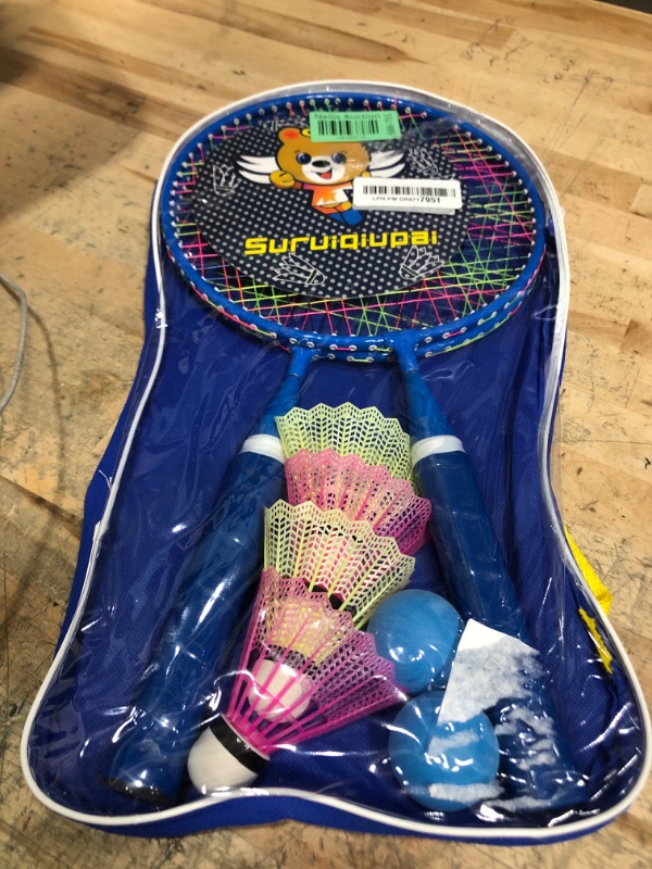 Photo 1 of Badminton Racket for Children 1 Pair, Nylon Alloy Durable Badminton Racquet Set for Kids Indoor/Outdoor Sport Game?Including 4 Badminton and 2 Table Tennis? (Blue)