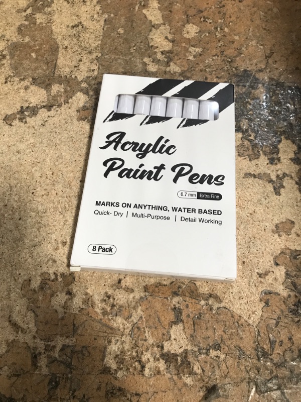 Photo 1 of AKARUED White Paint Pen Acrylic Marker: 8 Pack 0.7mm White Paint Marker for Black Paper, Metal, Wood, Plastic, Ceramic, Metallic, Rock Painting, Drawing, Extra Fine Point, Ideal for Artist & Students