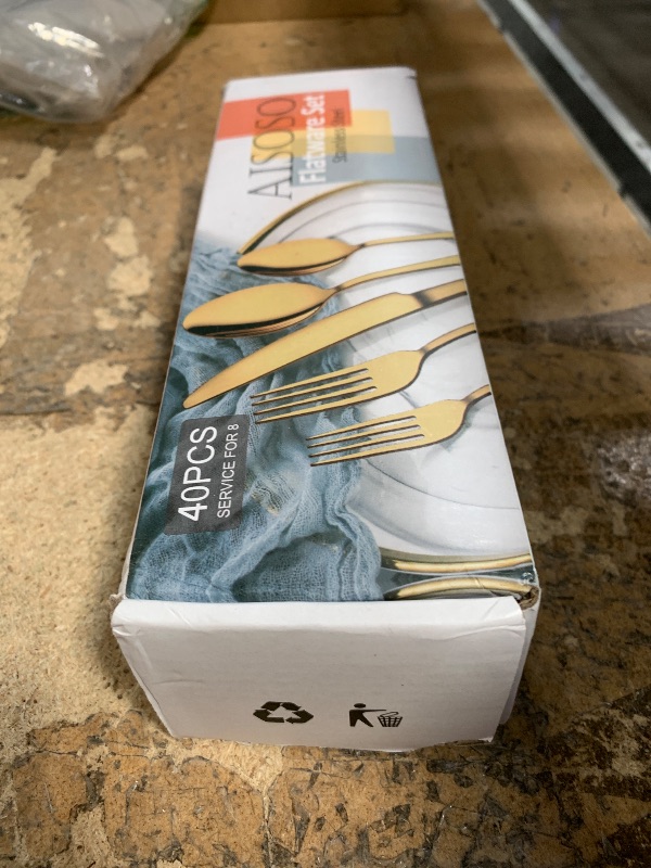 Photo 1 of Aisoso Gold Silverware Set for 8, 40-Piece Gold Flatware Set Stainless Steel Cutlery Kitchen Utensil Set Mirror Polished