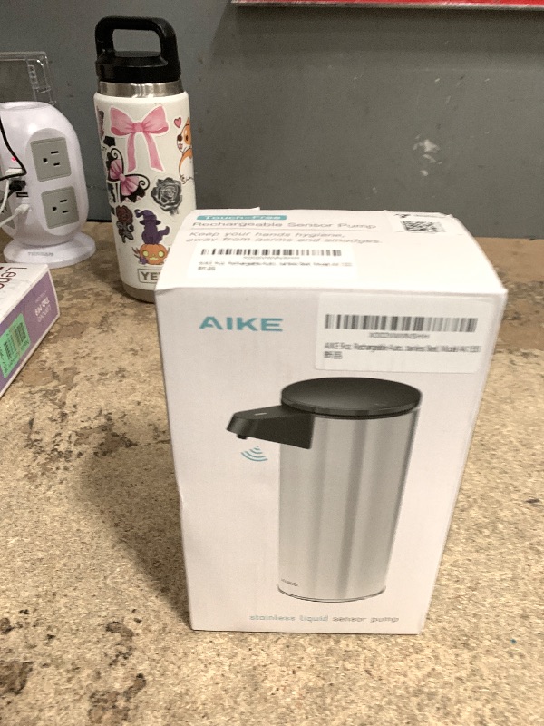 Photo 1 of AIKE 9.5 oz. Rechargeable Automatic Sensor Liquid Soap Dispenser Pump, Brushed Stainless Steel, Model AK1333