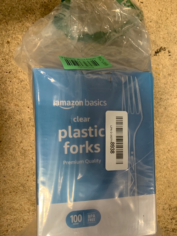 Photo 1 of Amazon Basics Disposable Clear Plastic Forks, Premium Quality, 100 Count, Large Pack