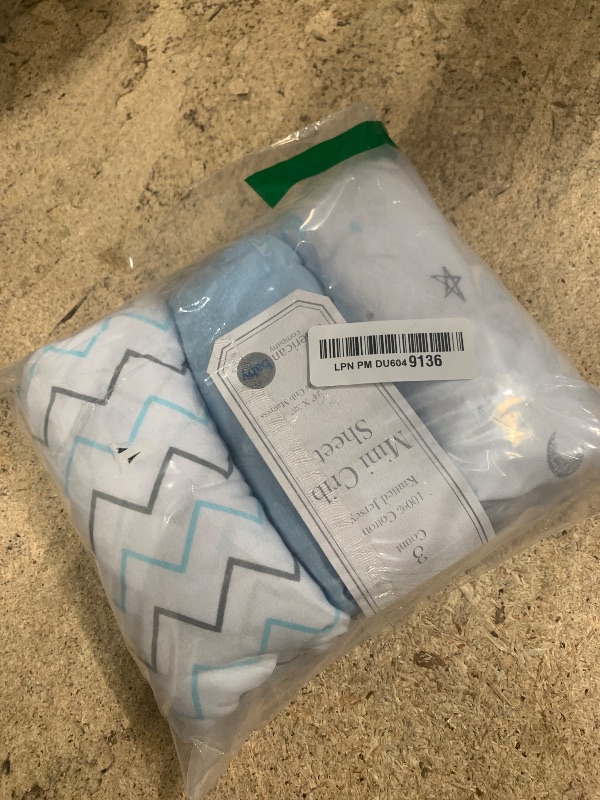 Photo 1 of American Baby Company 3 Pack Fitted Mini Crib Sheet 24" x 38", Soft Breathable Neutral 100% Cotton Jersey Portable Sheet, Blue Star/Zigzag, for Boys and Girls, Fits Most Pack N Play Mattresses