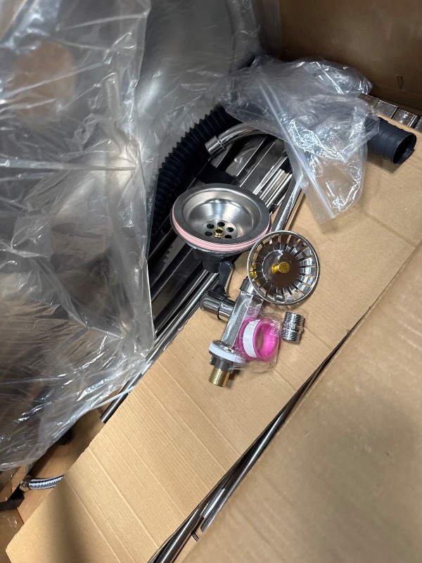 Photo 1 of FOR PARTS** Tandefio Freestanding Outdoor Kitchen Utility Sink Set Stainless Steel Single Bowl Sink Commercial Restaurant Utility Portable Sink for Restaurant Cafe Bar Hotel Garage Laundry Room(Classic)