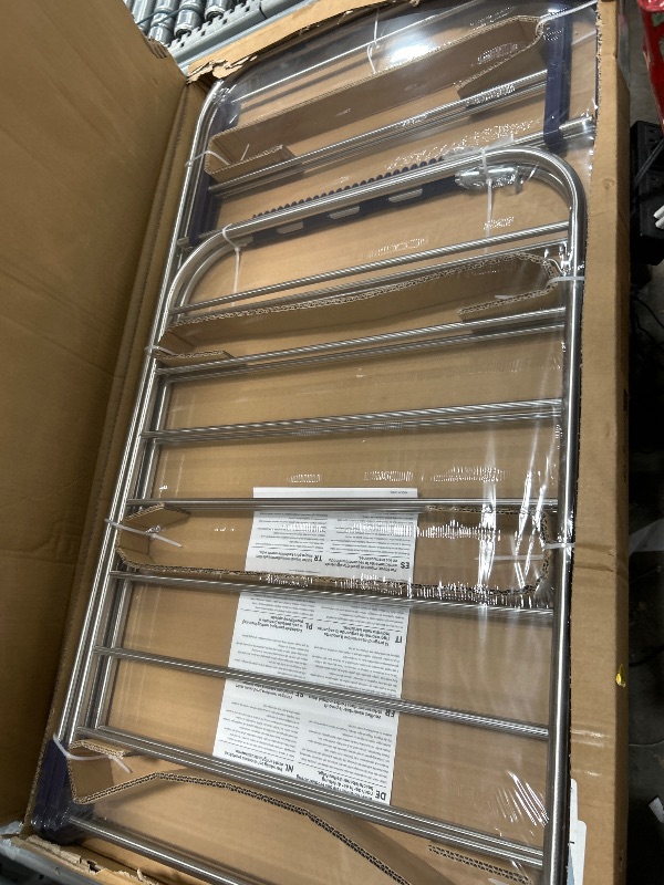 Photo 1 of SONGMICS Clothes Drying Rack, with Sock Clips, Metal Laundry Rack, Foldable, Space-Saving, Free-Standing Airer, with 2 Height-Adjustable Gullwings, Indoor Outdoor Use, Silver and Blue ULLR52BU