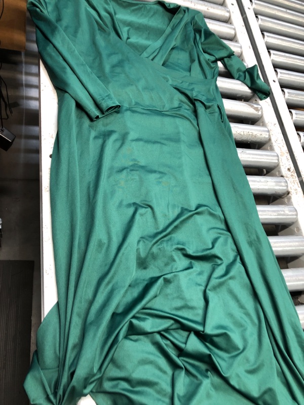 Photo 1 of **MISSING BELT** Runwind Plus Size Maxi Dress Sexy 3/4 Sleeve V Neck Plus Size Evening Dresses Ink Green 2XL