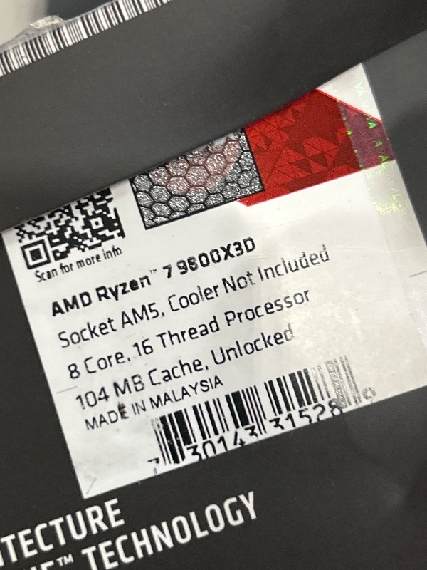 Photo 1 of AMD RYZEN 7 9800X3D 8-Core, 16-Thread Desktop Processor