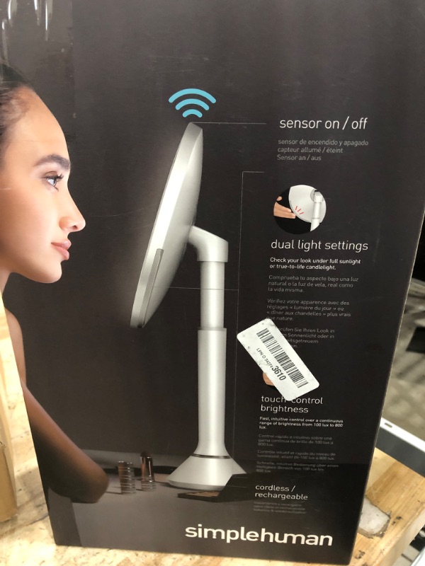 Photo 1 of ***(NO RETURNS OR REFUNDS/ FOR PARTS ONLY/ NON FUNCTIONAL)***
simplehuman Sensor Mirror, Lighted Makeup Mirror with Magnification (5X), 8" Round Magnifying Vanity Mirror with Lights, Cordless, White Stainless Steel