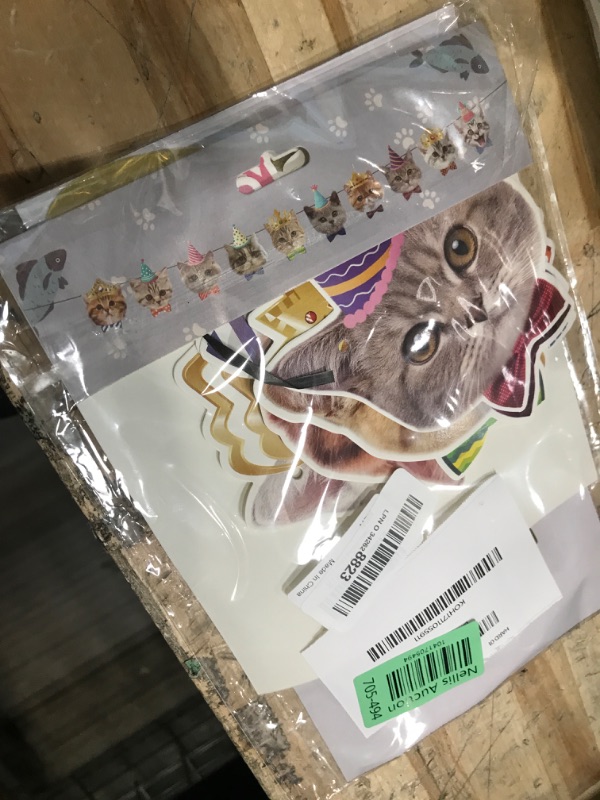Photo 1 of YUNSHANGMO Happy Birthday Banner Cat Garland Funny Birthday Decor Cat Face Bday Party Bunting Decorations Gold Birthday Sign