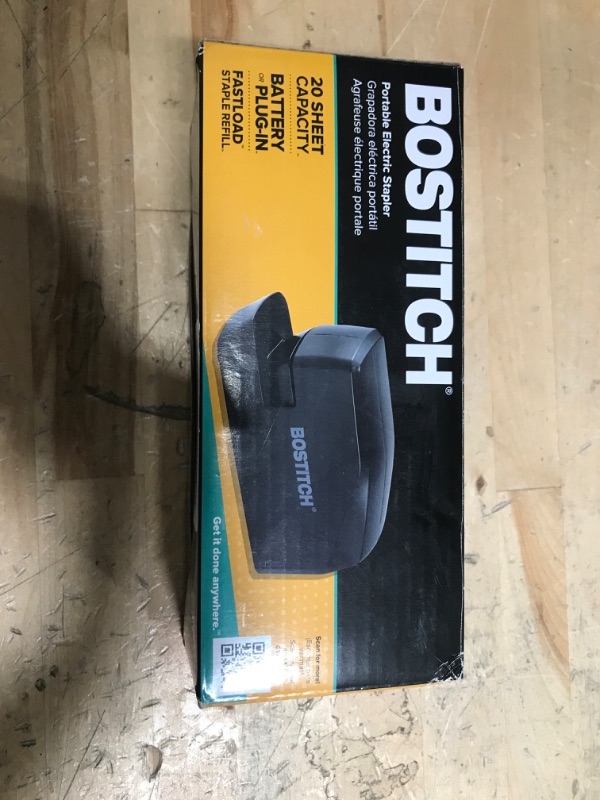 Photo 1 of Bostitch Office Portable Electric Stapler, 20 Sheets, AC or Battery Powered, Black (MDS20-BLK)