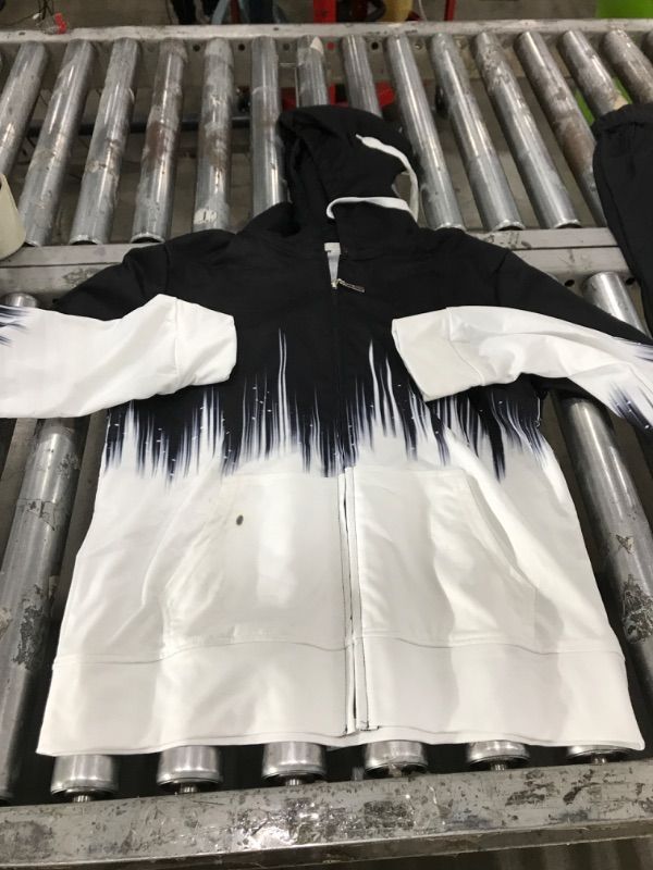 Photo 1 of **SEE NOTES** Nimsruc Two Piece Outfits For Women Casual Tracksuit Hoodie Jogging Suits Long Sleeve Sweatsuit Pants Sets Black White Stripe Gradient M