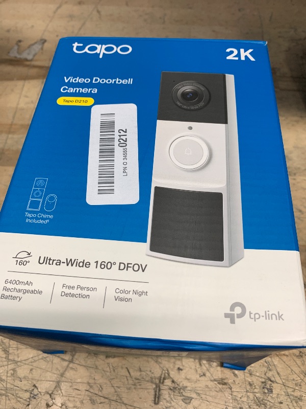 Photo 1 of TP-Link Tapo Smart Video Doorbell Camera Wireless with Chime, 2K with Full Color Night Vison & Spotlights, No Monthly Fee, Ring Call, 160° Ultra-Wide View, Free AI Detection, Local Storage (D210)
