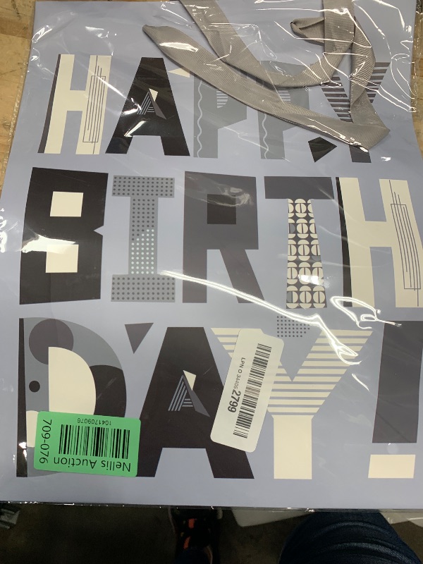 Photo 1 of 13" Large Silvery Gift Bag Set with Greeting Card and Tissue Papers (Grey Happy Birthday) for Men's Birthday Party, Kids' Parties, Baby Shower, or Baby Boy - 10.2”x5.2”x13”, 1 Pcs