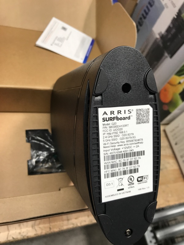 Photo 1 of ARRIS (G20) - Cable Modem Router Combo - Fast DOCSIS 3.1 Multi-Gigabit WiFi 6 (AX3000), Approved for Comcast Xfinity, Cox, Spectrum & More, 1.0 Gbps Max Speeds, Next-Generation Upload Optimized1001735
