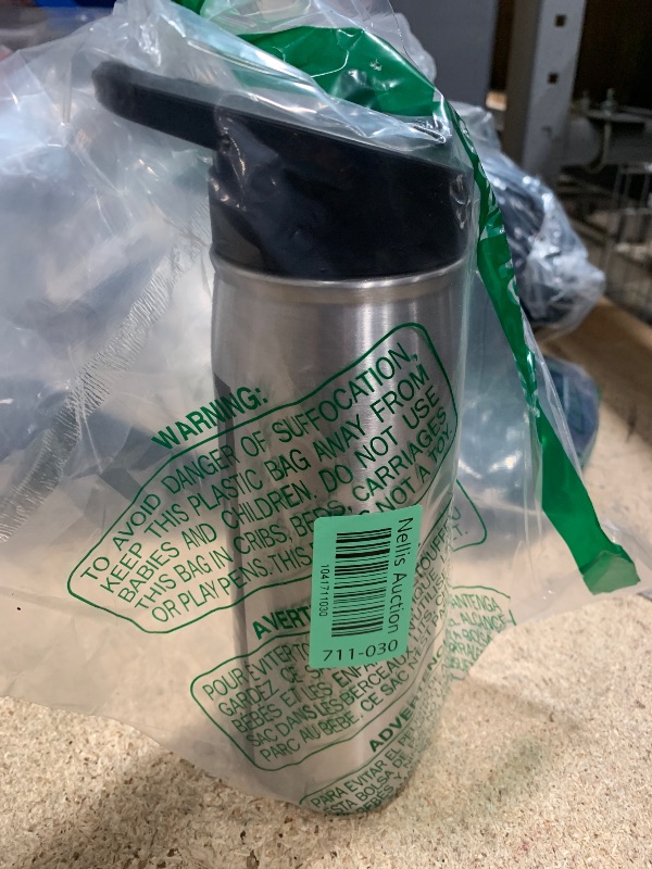 Photo 1 of adidas 600 ML (20 oz) Straw Top Metal Water Bottle, Hot/Cold Double-Walled Insulated 18/8 Stainless Steel, Stainless Steel/Black, One Size