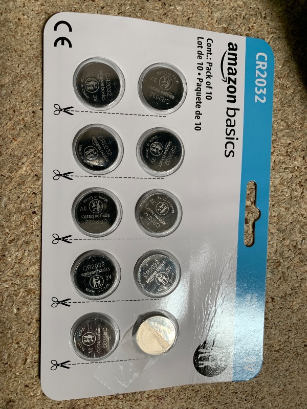 Photo 1 of Amazon Basics 10-Pack CR2032 Lithium Coin Cell Battery, Compatible with AirTag, 3 Volt, Long Lasting Power, Mercury-Free