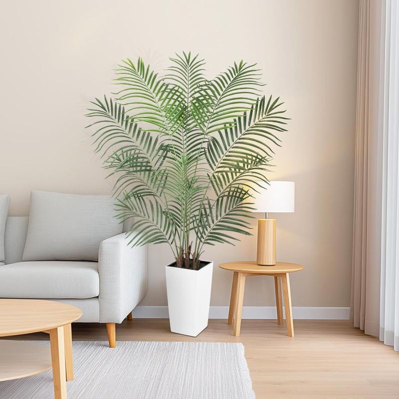 Photo 1 of (FAIR) Bellacat 7ft UV-Resistant Faux Palm Tree with Tall White Decorative Planter, 84in Artificial Palm Tree for Home Office Porch Front Door Patio Decor