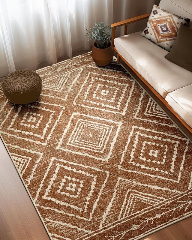 Photo 1 of Area Rug 8x10 Rug Machine Washable Non-Slip Low Pile Print Pattern Western Rug for Living Room Bedroom Entryway-Yellowbrown/Cream
