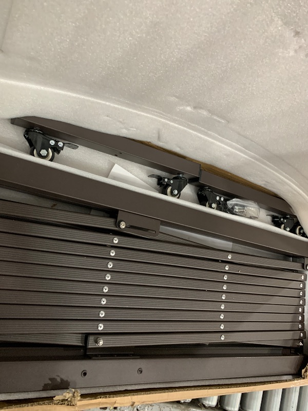 Photo 1 of THEYFIRST Expandable Driveway Gate, Portable Barricade Gate with Casters, Metal Folding Security Gate, 209" Wide Aluminum Expandable Garden Fence, Outdoor Dog Fence for Yard (Coffee, 41.34 * 216.54)