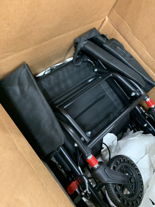 Photo 1 of 12-Inch Honeycomb Wheel Ultralight Lightweight Folding Wheelchair, Travel Wheelchairs with Foldable Pedals and Flip-Backs Arms, Handbrake & Storage Bag (Only 17lbs)