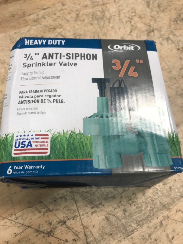 Photo 1 of 1-Pack Orbit 57623 3/4" FPT 100 Series Anti-Siphon Automatic Sprinkler Valve with Flow Control