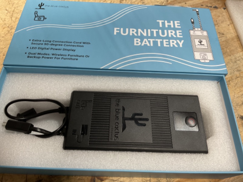 Photo 1 of **MISSING CHARGING CORD FOR BATTERY**
The Blue Cactus Universal Battery Pack for Reclining Furniture with LCD Display – 2500mAh Rechargeable Recliner Battery – Compatible with 2-Pin Motion Furniture - Couch, Sofa, Recliner Chair Accessory