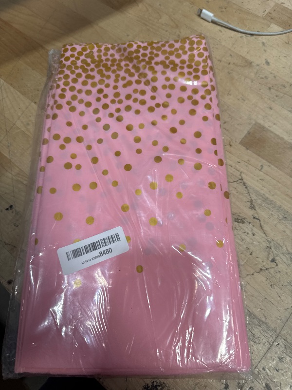 Photo 1 of 12 Pack Pink and Gold Plastic Tablecloth for Parties, Pink Disposable Table Cloth for Rectangle Tables, Gold Stamping Dot Confetti Light Pink Tablecloth for Birthday Wedding Baby Shower Party, 54x108"